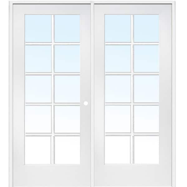 MMI DOOR 60 in. x 80 in. Left Hand Active Primed MDF Glass 10-Lite Clear True Divided Prehung Interior French Door