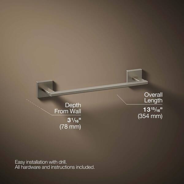 Kohler® 23286-BN Square 12 Towel Bar, Brushed Nickel