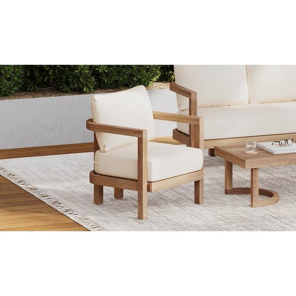Misopily Brown Wash Acacia Wood Outdoor Bench Patio Club Chair