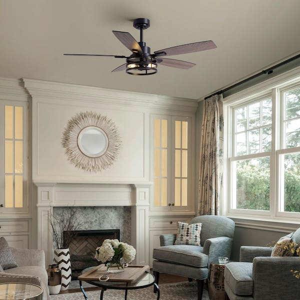 52 in. Indoor Matte Black Retro Layered Caged Ceiling Fan with Light Kit, Reversible Blades and Remote Included