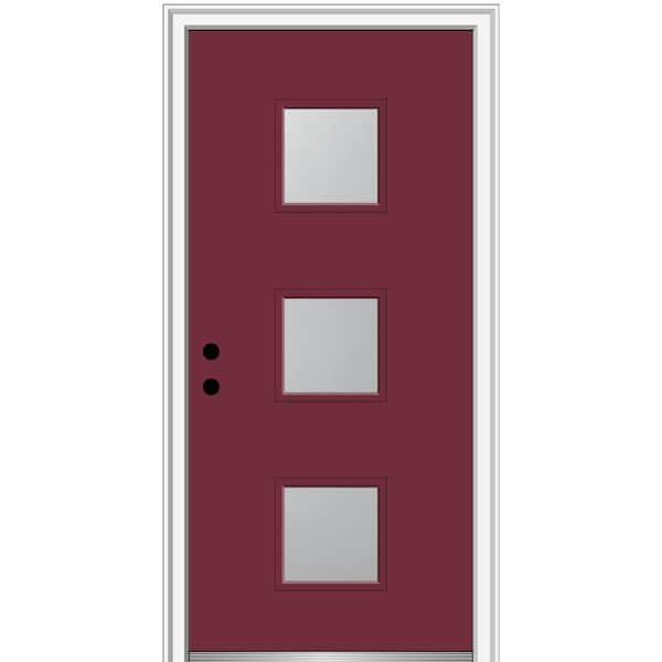 MMI Door 30 in. x 80 in. Aveline Right-Hand Inswing 3-Lite Frosted Painted Fiberglass Smooth Prehung Front Door, 4-9/16 in. Frame
