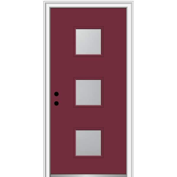 MMI Door 32 in. x 80 in. Aveline Right-Hand Inswing 3-Lite Frosted Painted Fiberglass Smooth Prehung Front Door, 4-9/16 in. Frame