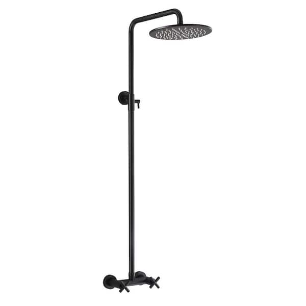 2 Handle 1-Spray Wall Mount Shower Faucet 1.8 GPM with Creamic Disc Valves Brass Rain Shower System Set in Matte Black
