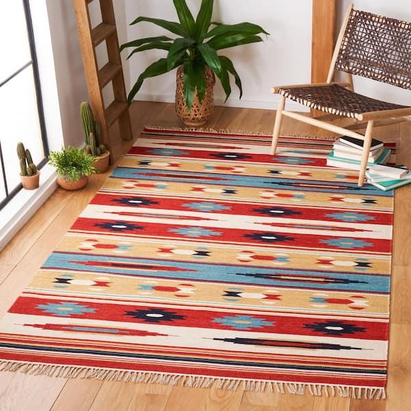Kilim Beige/Red 4 ft. x 6 ft. Striped Native American Geometric Area Rug