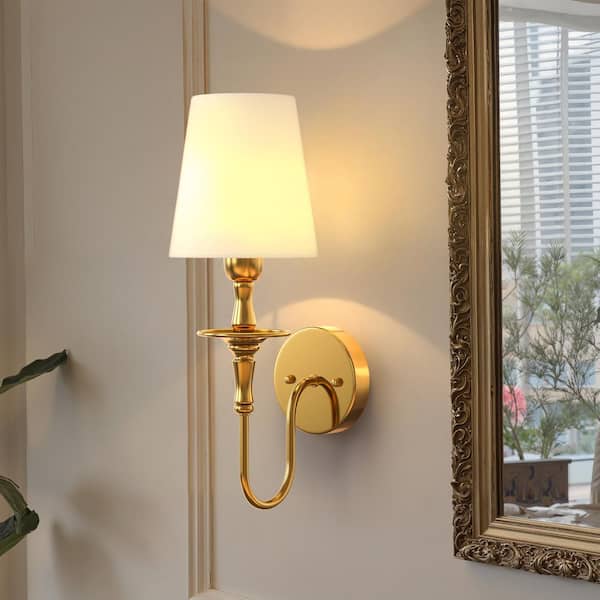 4 in. 1-Light Retro Gold Wall Sconce, Classic Fabric Shade Indoor Wall Light for Bedroom, Living Room, Hallway(2-Pack)