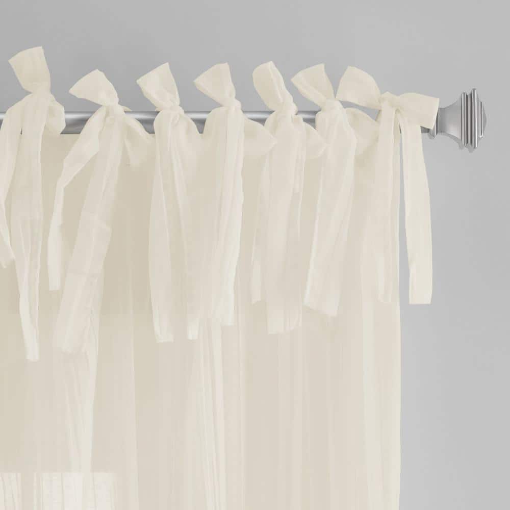 Ivory Polyester Tie Top Sheer Window Curtain Panel