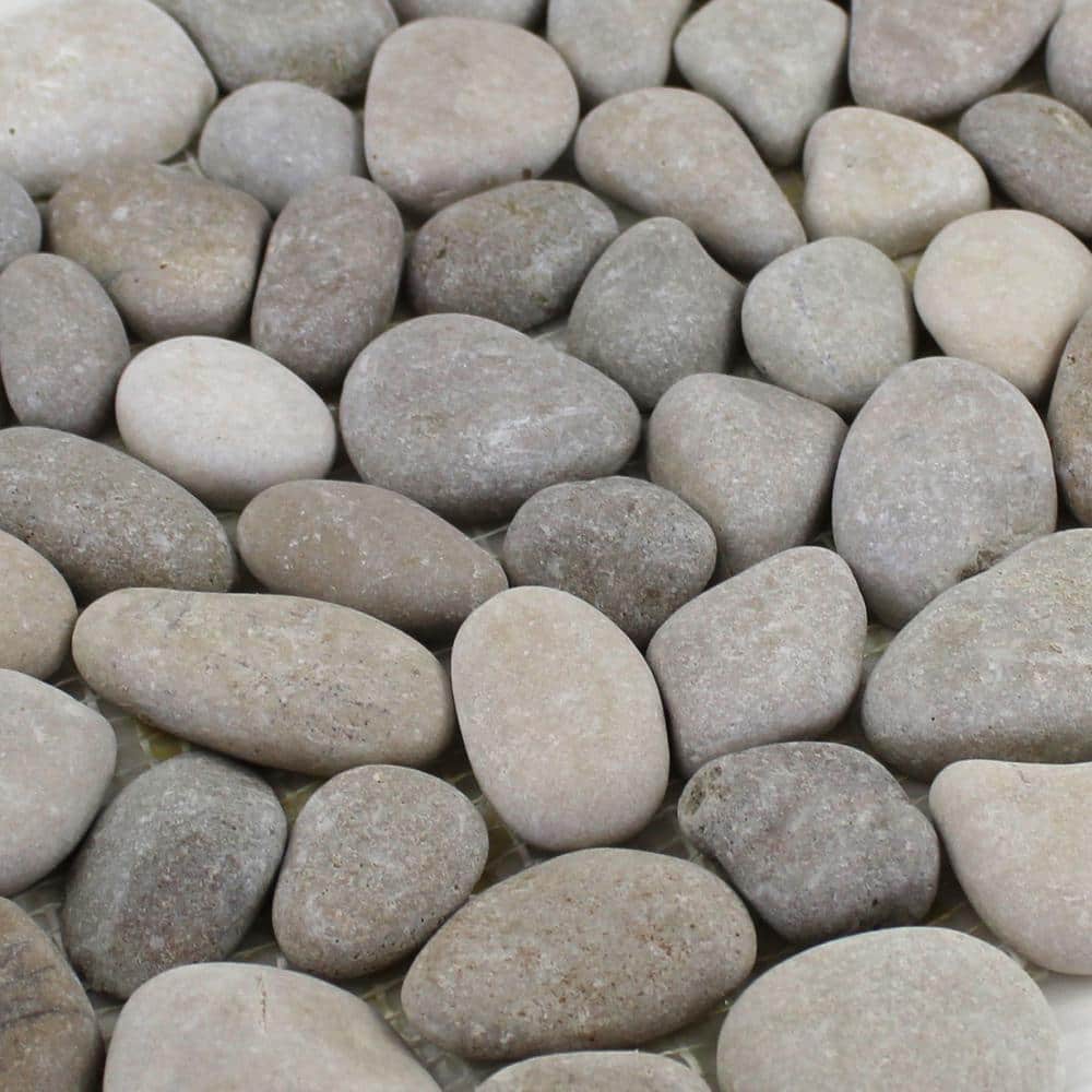 Natural Tan Pebble Mosaic Tile Sheet for Indoor/Outdoor Use