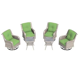 Gray 6-Piece Rattan Wicker Patio Conversation Set with Green Cushions Garden Lawn