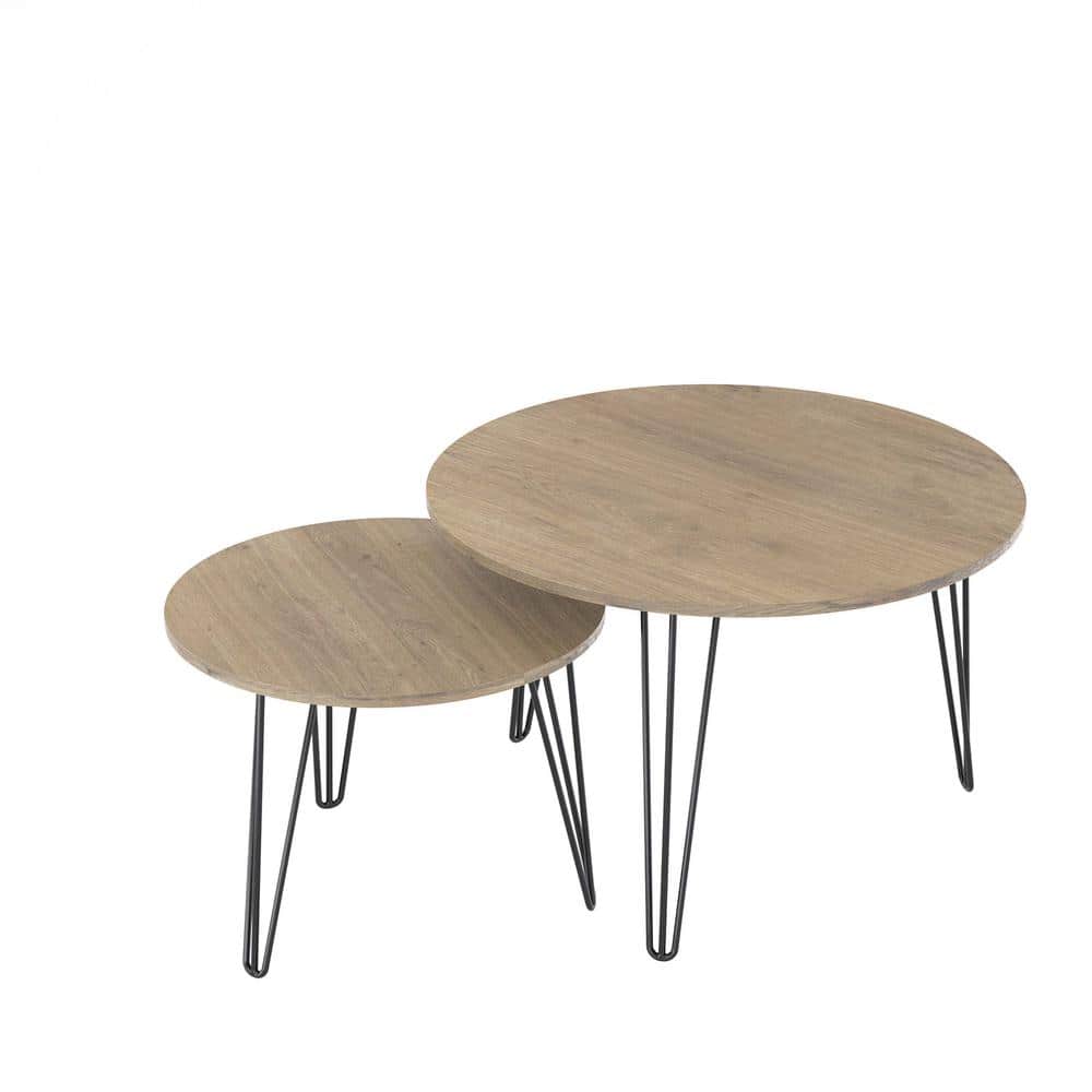 Rustic Brown Round Nesting Coffee Table Set with MDF Top