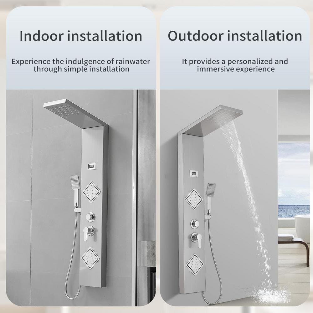 52'' Nickel Chrome Rainfall Shower Panel System with Body Jets