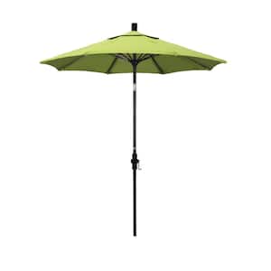 7.5 ft. Matted Black Aluminum Market Patio Umbrella Fiberglass Ribs and Collar Tilt in Parrot Sunbrella