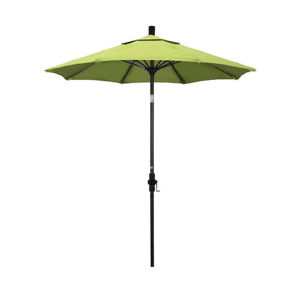 California Umbrella 7.5 ft. Matted Black Aluminum Market Patio Umbrella Fiberglass Ribs and Collar Tilt in Parrot Sunbrella