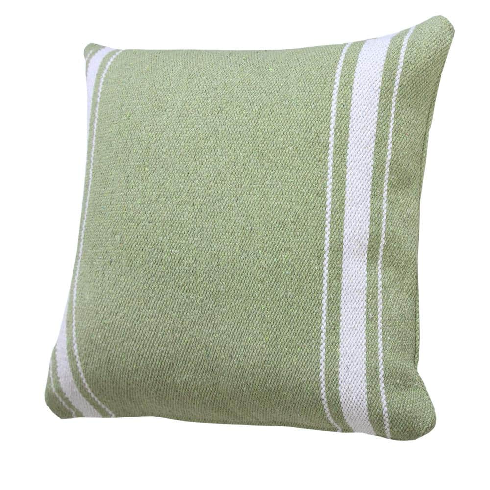 Balanced Green and White Cotton Striped 20" Square Throw Pillow