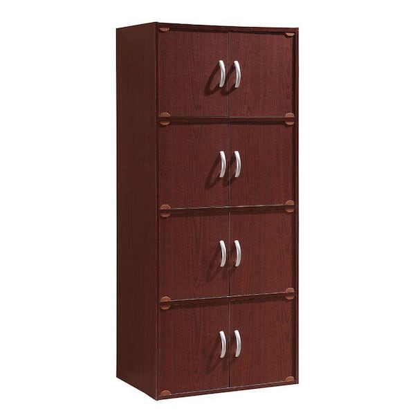 54.2 in. Tall Mahogany Wood 4-Shelf Bookcase with 8-Doors Enclosed Storage 4-Tier Bookshelf for Home or Office