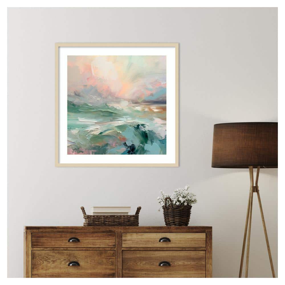 Pink Morning Abstract Coastal Landscape 33"x33" Wood Framed Wall Art