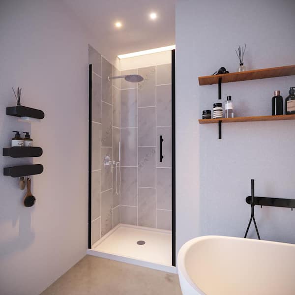 NuVo Slate Grey-Presidio 36 in. x 36 in. x 83 in. Base/Wall/Door Square Alcove Shower Stall/Kit Matte Black Center