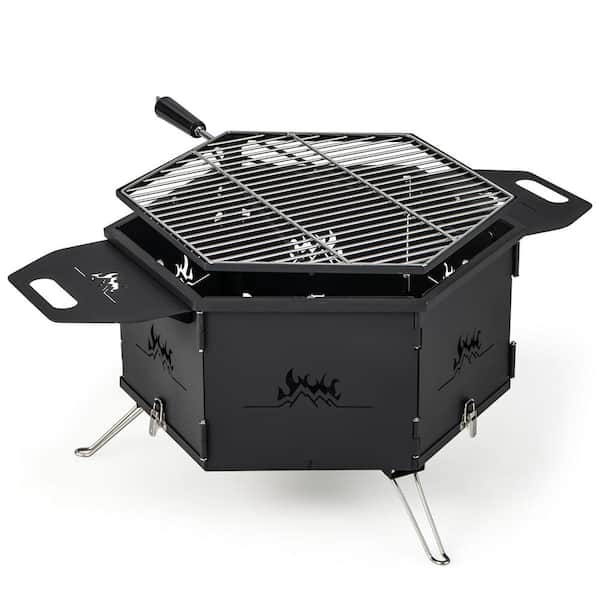Costway 2-in-1 Functional Portable Charcoal Grill Stove Fire Pit in Black with 360-Degree Rotatable Grill Foldable Body and Legs