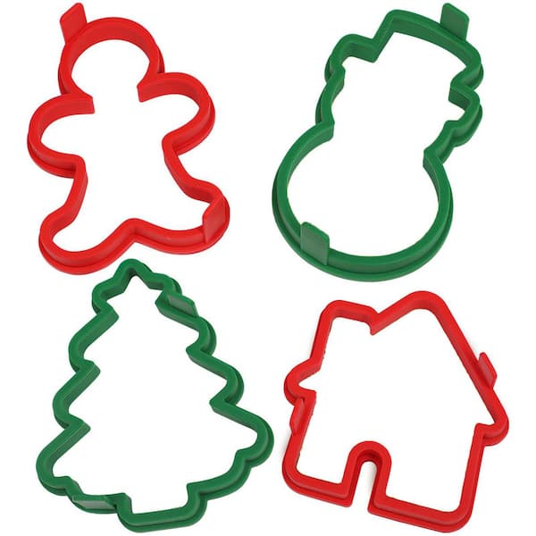 4-Pack Silicone Pancake Molds for Snowman, Christmas Tree, House, Gingerbread Man Shapes, Nonstick & Heat Resistant