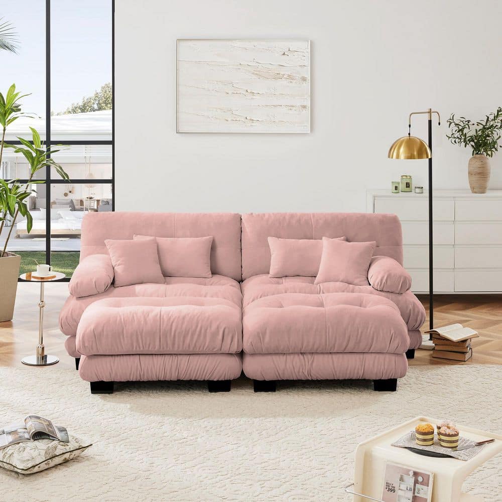 Ronald 94.4 in. Chenille Upholstered U Shaped Sectional Sofa in. Pink with 2 Ottomans, 2 Lumbar Pillows, 2 Throw Pillows price history on PriceWatchPro
