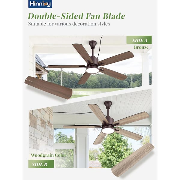 52 in. Outdoor Oil Bronze IP65 Waterproof Plug in 6-Speed Downrod Mount Standard Ceiling Fan with Lights Remote and APP