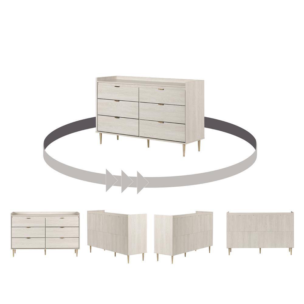 Winter Oak Glam Double Dresser with Brass Accents and Wide Storage
