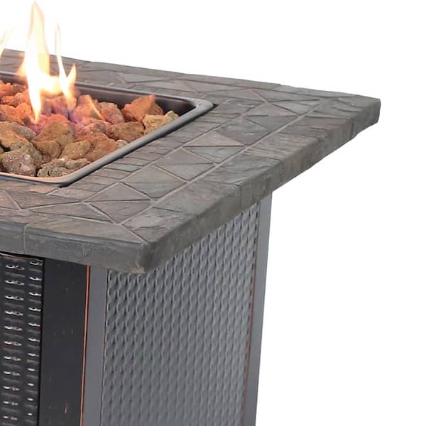 Endless Summer 30 In W Bronze Finish Steel Base Faux Slate Mantel Lp Gas Fire Pit With Electronic Igition And Lava Rocks Gad1401m The Home Depot