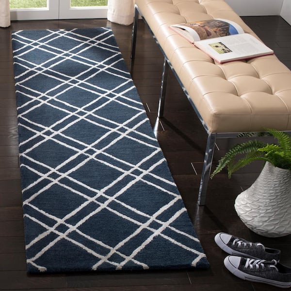 Himalaya 2 ft. x 12 ft. Navy/Silver Geometric Diamonds Runner Rug