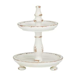 Country Cottage 2-Tier White Wood Cake Stand