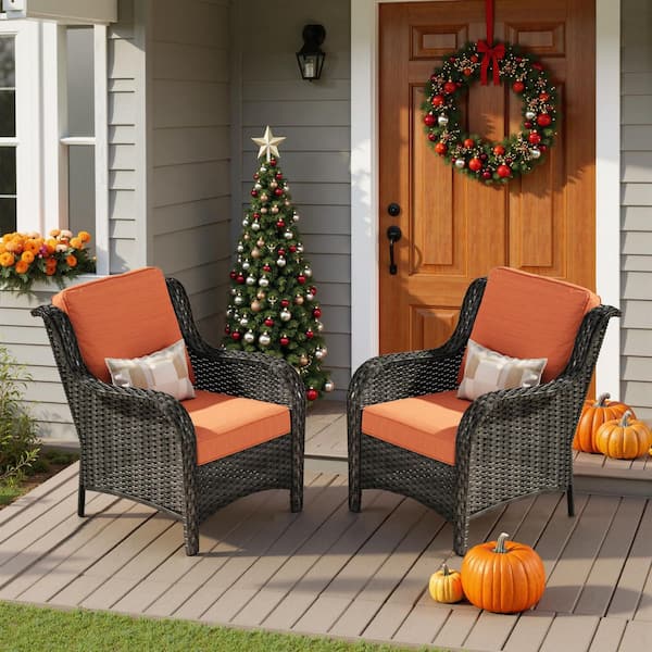 Clario Wicker Single Outdoor Lounge Chair with Orange Red Thickness Cushion (2-Pack)