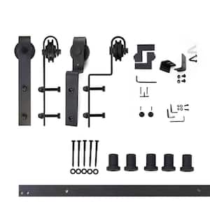 6 ft./72 in. Black Rustic Single Track Bypass Sliding Barn Door Track and Hardware Kit for Double Doors