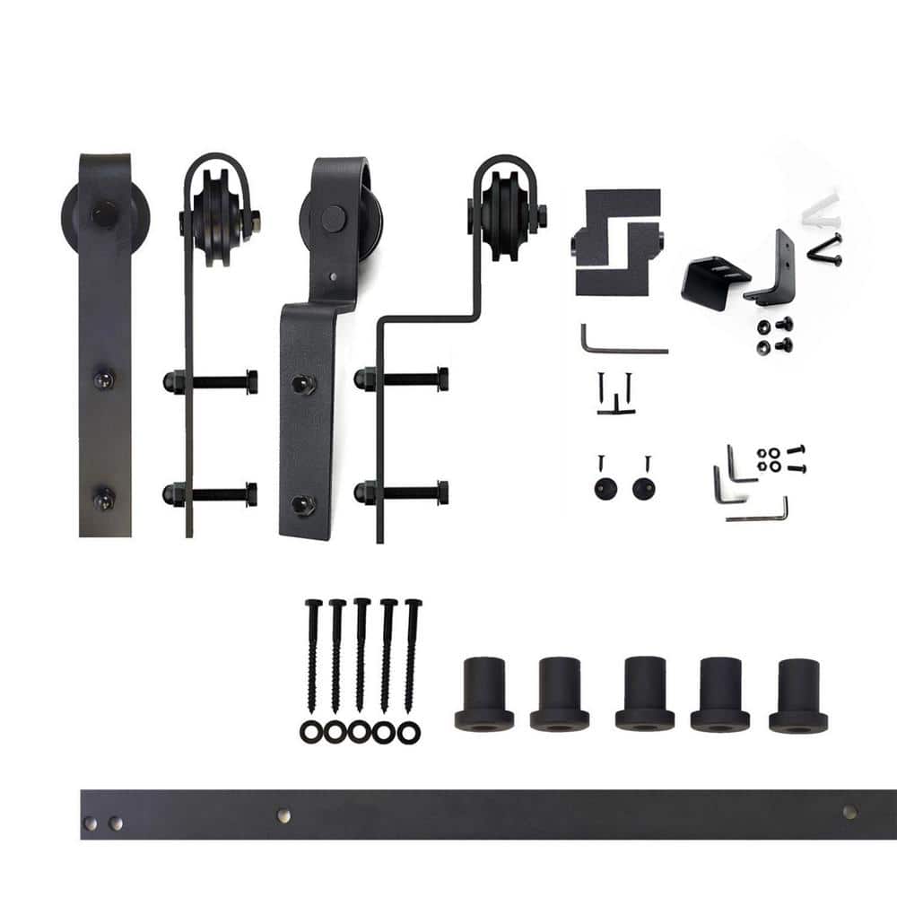 Black Rustic Double Door Sliding Barn Door Hardware Kit