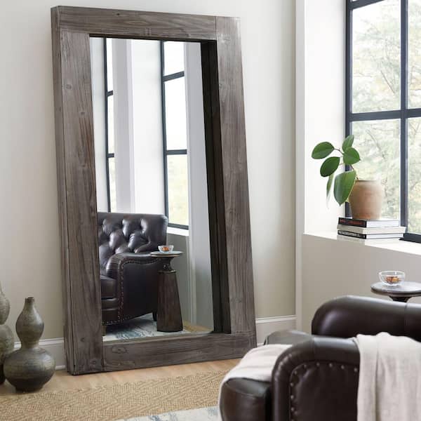 NEUTYPE 71 in. H x 32 in. W Rustic Rectangle Framed Charcoal Color Floor Leaning Mirror