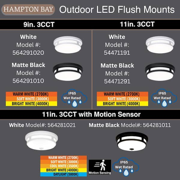 Hampton Bay 11 in. Round Black Indoor Outdoor LED Flush Mount