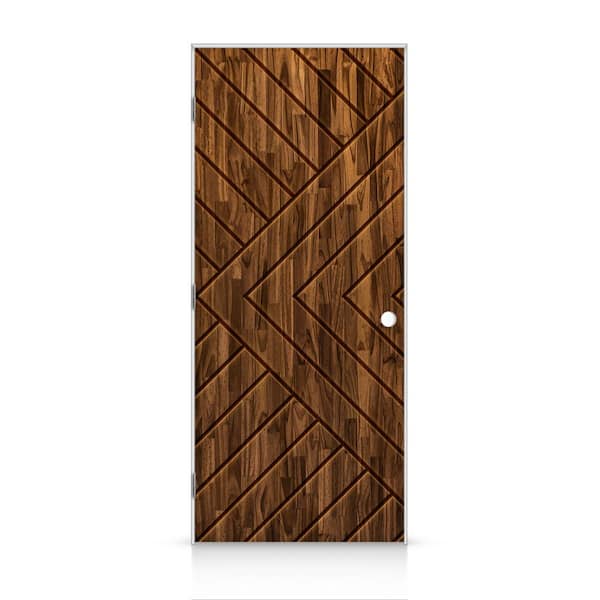 CALHOME 28 in. x 96 in. Chevron Arrow Right-Handed Hollow-Core Walnut-Stained Pine Wood Single Prehung Interior Door