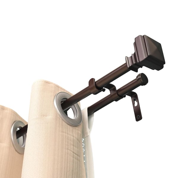 48 in. 86 in. Adjustable Double Curtain Rod Set with Classic Cap, 5/8 in. dia. Oil Rubbed Bronze with Finial