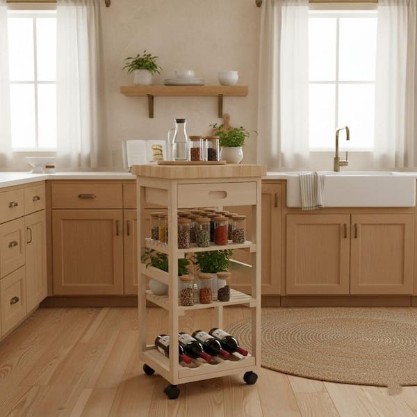 Unfinished Kitchen Cart With Drawer