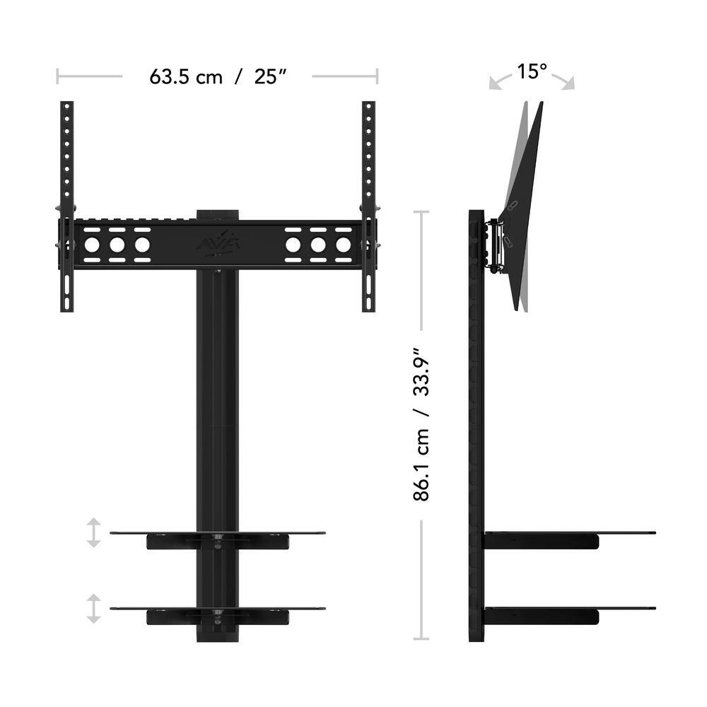 Black Steel Wall Mount with 2 Glass Shelves for 37"-60" TVs