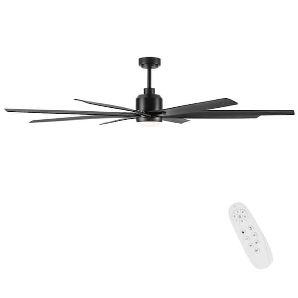 Coastal 72 in. Indoor Matte Black Large Windmill Integrated LED Ceiling Fans with Light and ABS Blades