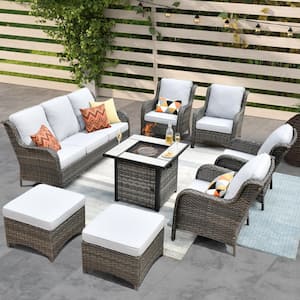 Vincent Gray 8-Piece Wicker Outdoor Patio Fire Pit Seating Sofa Set and with Gray Cushions