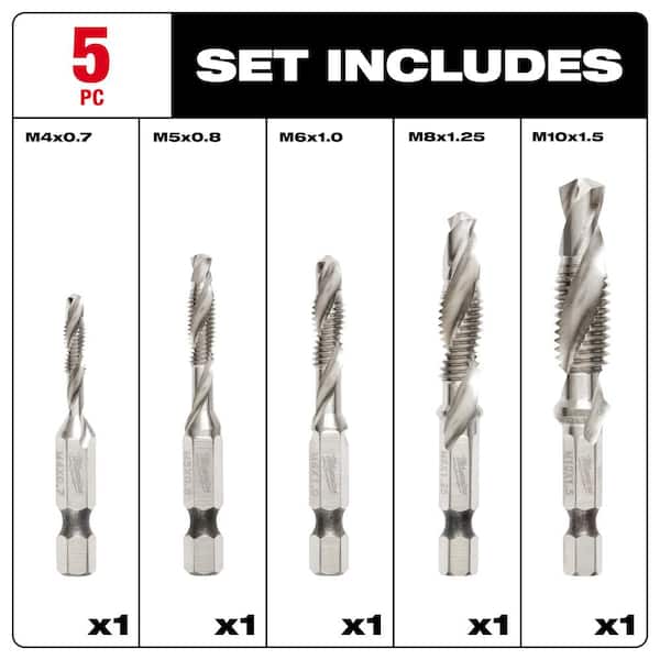 Milwaukee SHOCKWAVE Metric Steel Drill Tap Set (5-Piece) 48-89-4875 - The  Home Depot