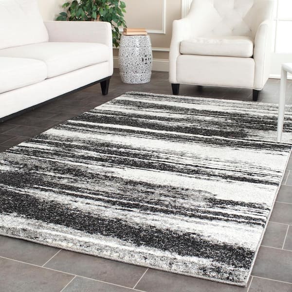Retro Dark Grey/Light Grey 8 ft. x 8 ft. Square Striped Area Rug