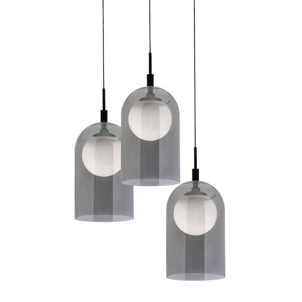 Kiran 45-Watt 3 Light Integrated LED Pendant Light Black with Black Painted Glass Shade
