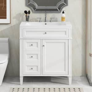 Ami 30 in. W x 18 in. D x 33 in. H Single Sink Freestanding Bath Vanity in White With White Resin Top (Tip-out Drawer)