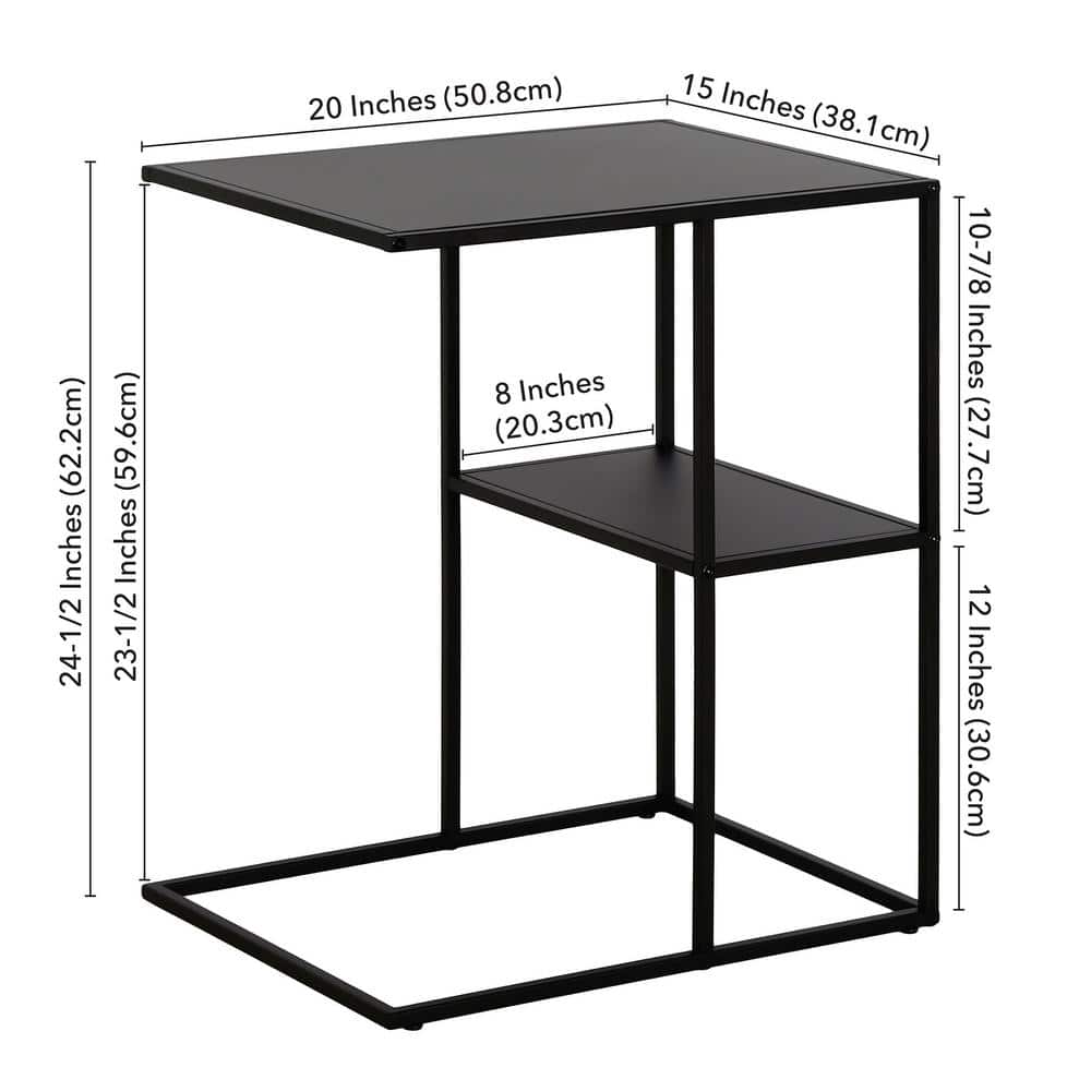 Modern Gunmetal Gray Metal C-Shaped Side Table with Staggered Shelves