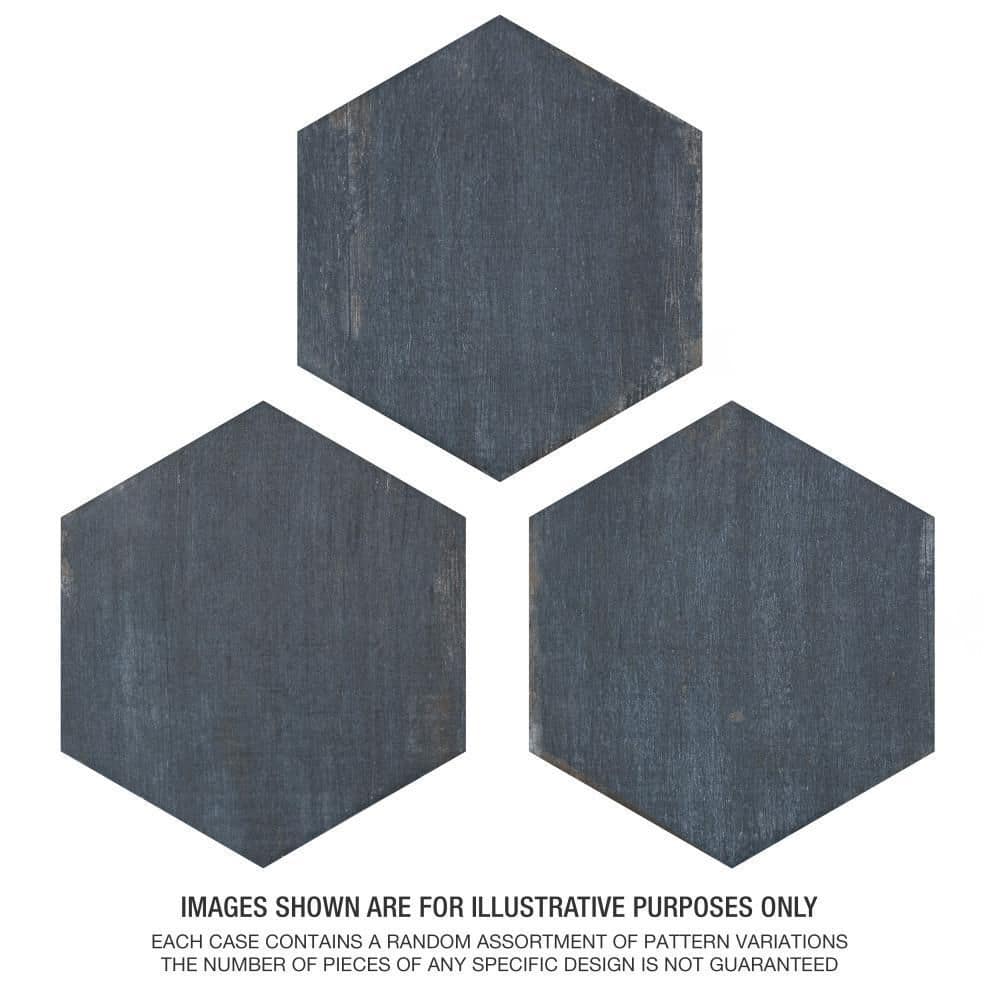 Retro Blue Matte Hexagonal Porcelain Tile 7" x 8"