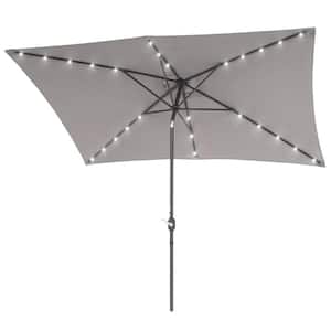 Gray 10x6.5ft Outdoor Rectangle Solar Powered LED Patio Umbrella with Crank Tilt
