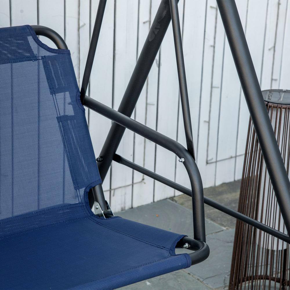 3-Person Dark Blue Metal Patio Swing with Adjustable Canopy