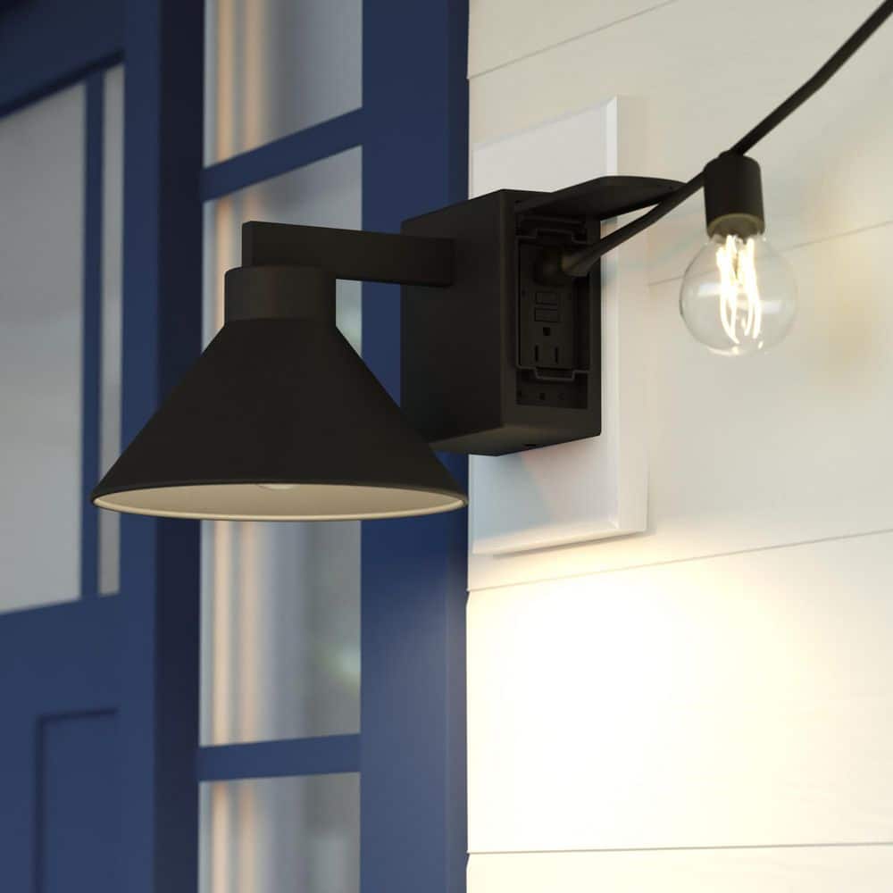 Sumner 6.75 in. H Black Dusk to Dawn Outdoor Hardwired Wall Sconce Light with GFCI Outlet and Dark Sky Compliant Shade price history on PriceWatchPro