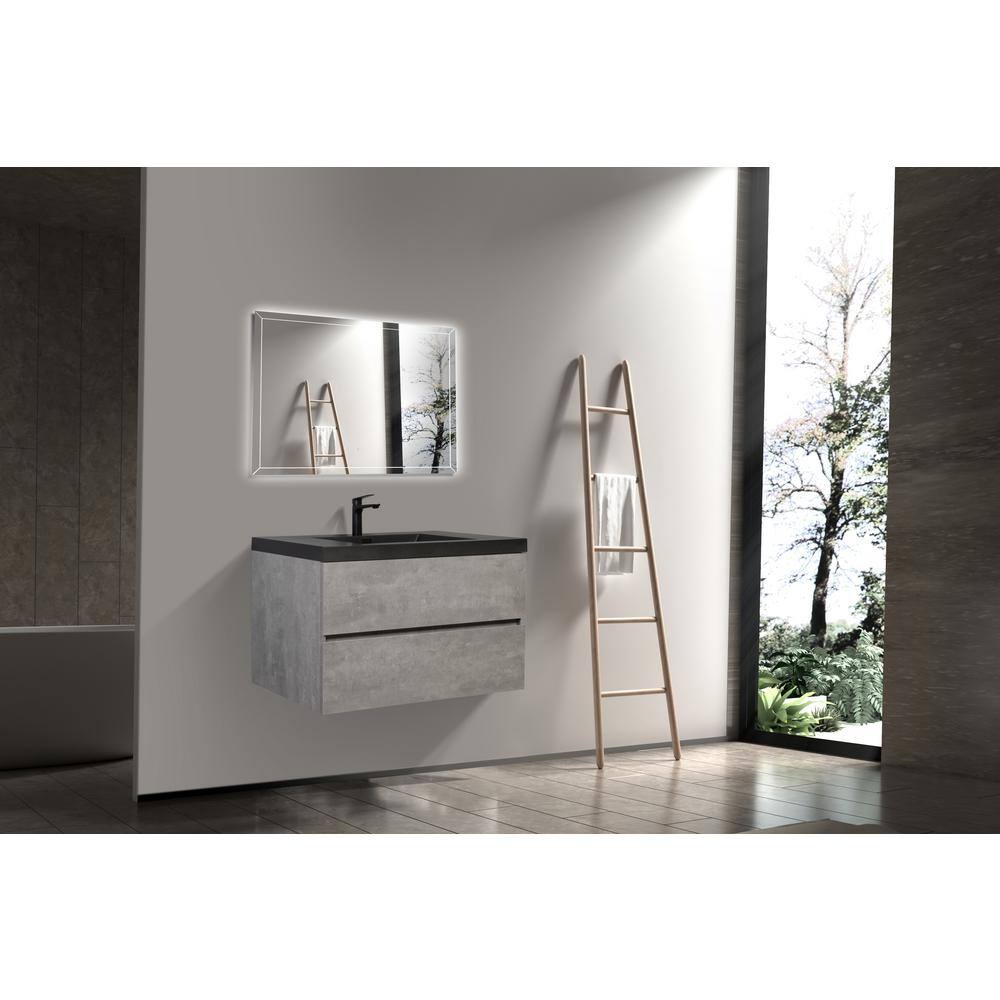 42" Gray and Black Quartz Floating Bathroom Vanity with Sink