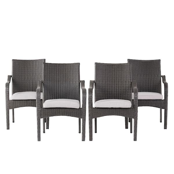 PE Rattan Wicker Stacking Chair Outdoor Patio Dining Chairs, Grey (Set of 4)
